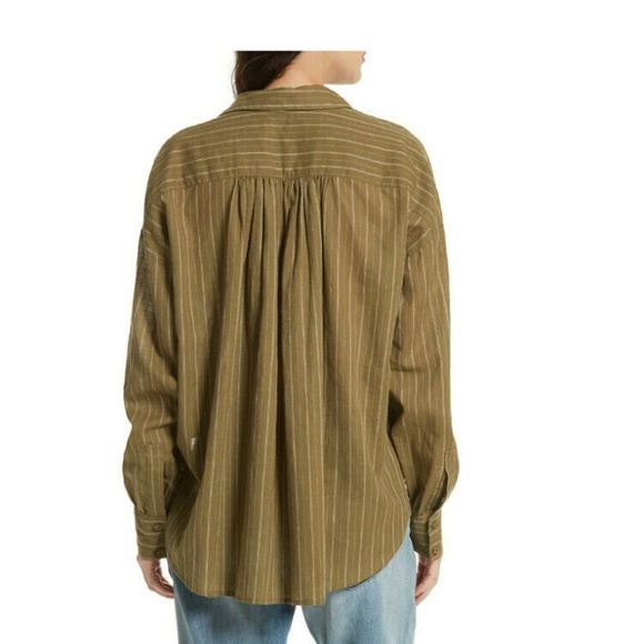 Free People | Boardwalk Lace Popover Linen Top Womens M Green Long Sleeves - Picture 3 of 11
